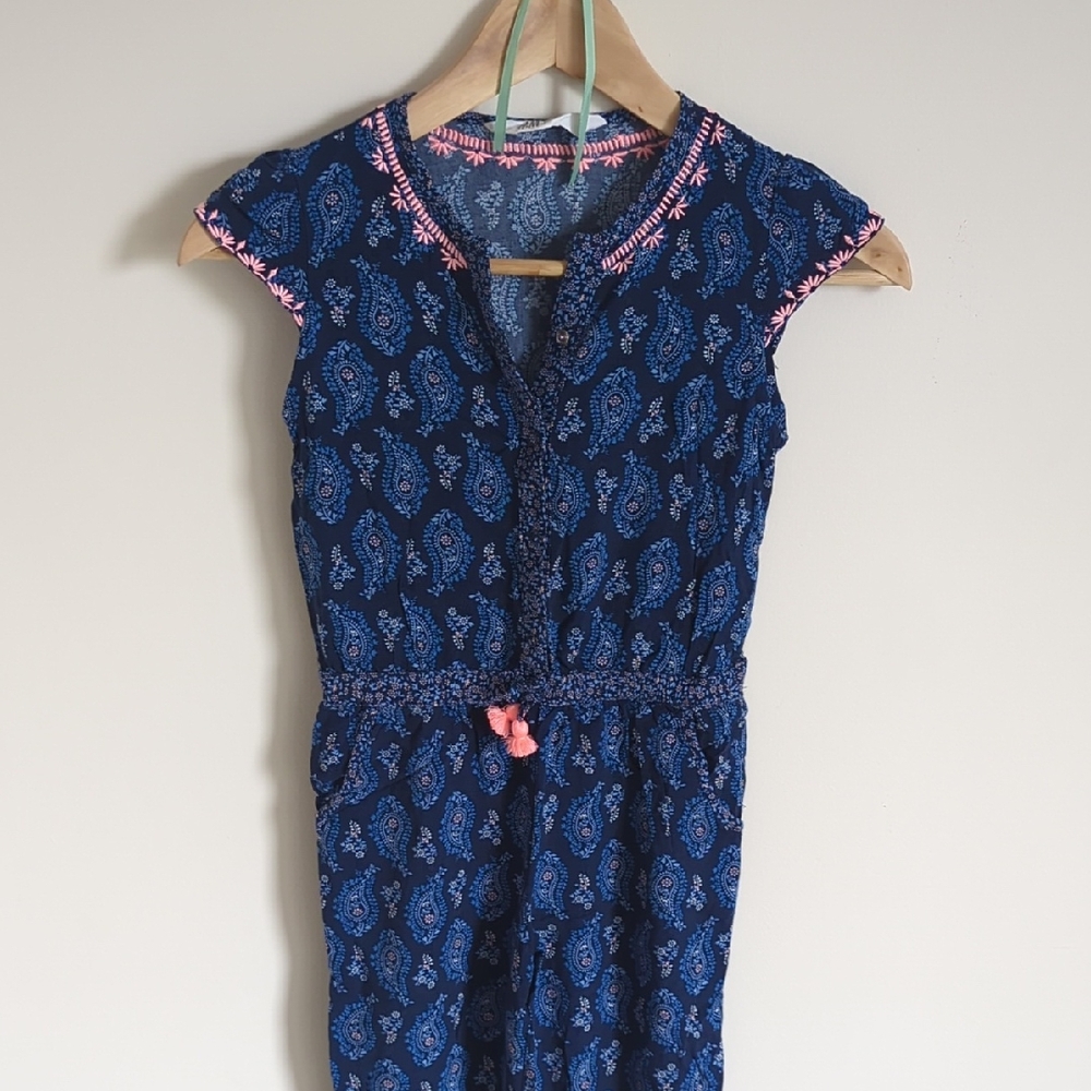 NEVER USED H&M Navy Paisley Romper with Coral Trim, Girls